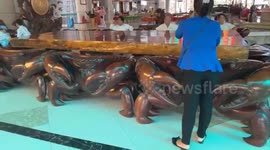 Table set carved into giant hardwood crabs in Vietnam