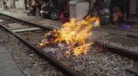 Fire at The Railway Village in Hanoi, Vietnam
