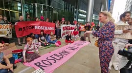 Stop Rosebank protesters outside Equinor offices in London are confronted by a woman declaring: 'You are hypocrites!'