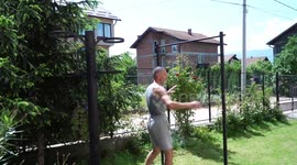 Old army guy, showing his skills in gymnastics