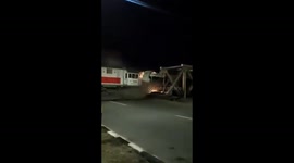 Train crashes into truck in Semarang, Indonesia