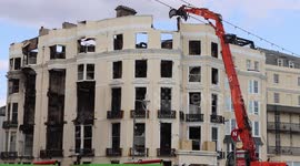 Demolition works begin on the historic Royal Albion Hotel in Brighton following fire at the weekend
