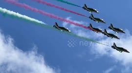 The Saudi hawk air display team at the int air tattoo 2023 giving a great display.