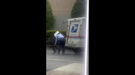 Mailperson Has A Makeshift Umbrella