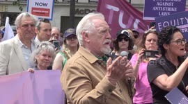 Succession star warns about artificial intelligence dangers at London solidarity rally with striking actors in U.S.