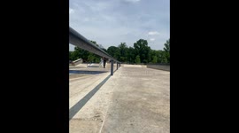 Skateboarder crashes into the side rail trying to perform a stunt *Skateboarding Fail*