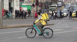File Footage: Food Delivery Couriers in Bucharest, Romania