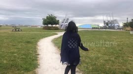 Running to the top of the world - Larry Berg Flight Path Park surrounded by airplanes taking off