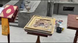 A divine service was held opposite the destroyed Transfiguration Cathedral.