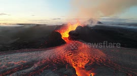 Spectacular footage of lava spurting from the newly-erupting volcano in Iceland