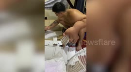 Husband branded 'Hulk' due to huge hands from medical condition helps wife with housework