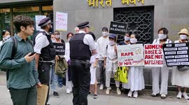 Protest by the Kuki Indian community over the killing of the Kuki-Zo sisters and naked parade in Manipur, London, United Kingdom.