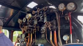 The footplate of the famous Sir Nigel Gresley 67000 steam locomotive