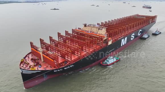 The World Largest Newly Built Container Ship Towing Operation on the ...
