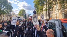 Shia Muslims hold thousands of qurans aloft during London Ashura procession in response to recent desecration of the holy book