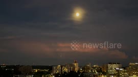 Bolts of Lightning, Full Moon, & Vibrant, Colorful sky over Washington, DC area