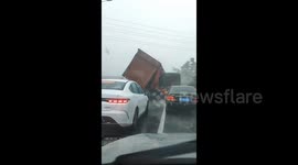 Truck Trailer is Overturned by Strong Winds in Maoming, Guangdong, China