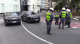 Police Block the Road as Black Movement of Sao Paulo Demonstrates Against Deaths in Guaruja, Brazil