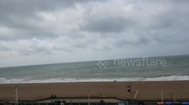 Brighton beach was hit by strong winds on Wednesday and the sea was wild waves