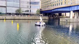 Tourists Enjoy The British Weather On A Skuna's Floating Hot Tub Boat