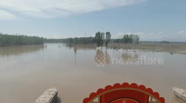 Aftermath of flooding between Zhuozhou and Beijing seen on train, China