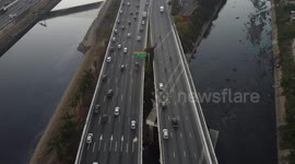 August 7, 2023, Sao Paulo, Brazil. Aerial videos of the beginning of the day on Marginal Tietê