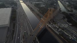 August 7, 2023, Sao Paulo, Brazil. Aerial videos of the beginning of the day on Marginal Tietê