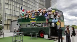 Decorated London bus. Mobile Restaurant Sotrama Savane & Mousson. Paris, France. 8 aug 2023
