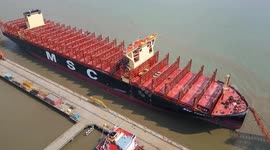 The World's Largest Newly Built Container Ship MSC TURKIYE on Trial in Suzhou, China
