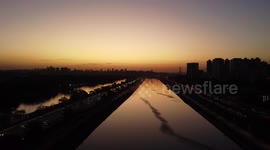 Aerial Footage of Sunset in Sao Paulo, Brazil