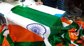 Workers Prepare Tricolour  ahead Independence day at workshop