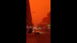 Intense dust storm turns the sky orange over Moroccan city of Marrakesh