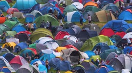Boardmasters music and surf awesome tent village is hit by wind and rain on the final day Watergate Bay Newquay UK