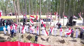 Indonesian National Army raises the giant red and white flag at the top of Indonesian New Capital