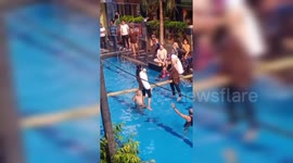 Hilarious pillow fight over swimming pool to mark 78th anniversary of Indonesia's independence