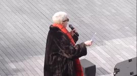 Annie Lennox speaks at walk in her shoes day