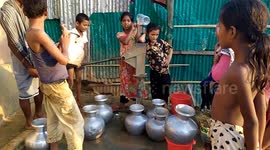 Rohingya Crisis: Bangladesh Rohingya Refugee Children are collecting water from the tube-well.