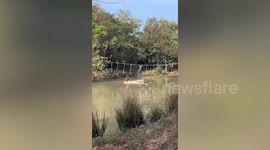 Pupil falls into instructor's boat knocking him into water on assault course fail