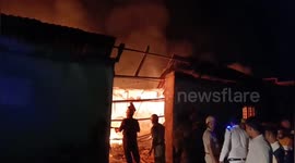 Firefighters are struggling to put out the fire in the chemical leather complex godown in Bantala