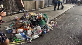 Mountains of rubbish piled up in the streets during first day of Notting Hill Carnival 2023