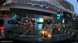 Huge piece of concrete drops from bridge narrowly missing motorcycle rider