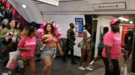People depart the Notting Hill Carnival police made sure not everybody went at once to prevent overcrowding on the trains