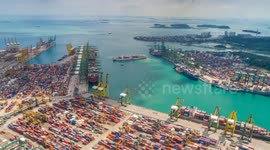 Multi lens aerial photography of Singapore ports.