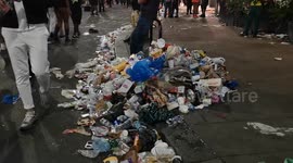 A comical sign on the toilets at the Notting Hill Carnival, also footage shows the very broken urinals