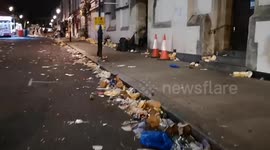 A comical sign on the toilets at the Notting Hill Carnival, also footage shows the very broken urinals
