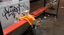 A vandalised Bus Stop which was damaged by those people attending the Notting Hill Carnival