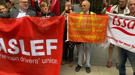 Protest against the closure of rail ticket offices outside the Department for Transport