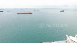 Aerial photography of various cargo ships sailing at sea