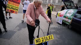 OAP in a zimmer frame at 10 Downing Street ULEZ protest explains why the ULEZ will take away her freedom