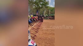 Faulty metal barriers cause pile-up crash at motorcycle race